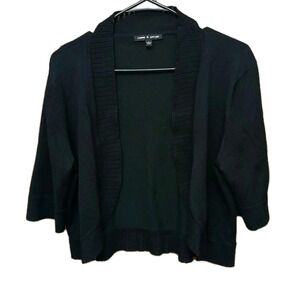 Cable & Gauge Open-Front Shrug Short Sleeves Black Cardigan‎  Large #516C